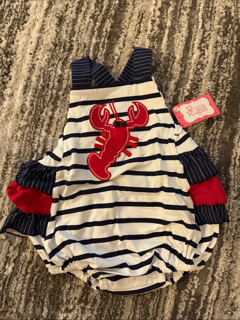RuffleButts Navy Stripe Lobster One-Piece for Kids